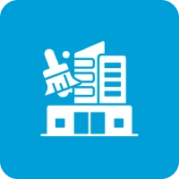 Cleaning services symbol with buildings