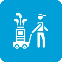 Golf bag and player silhouette.